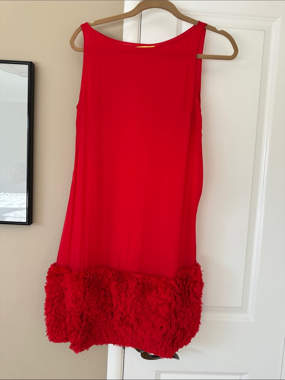 Catherine Malandrino Red silk dress with Textured Hem